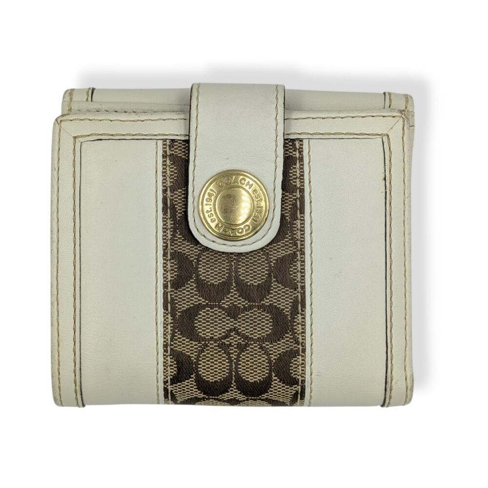 Coach Vintage Wallet Bifold Cream Khaki Signature Jacquard "C" Leather Snap Y2K